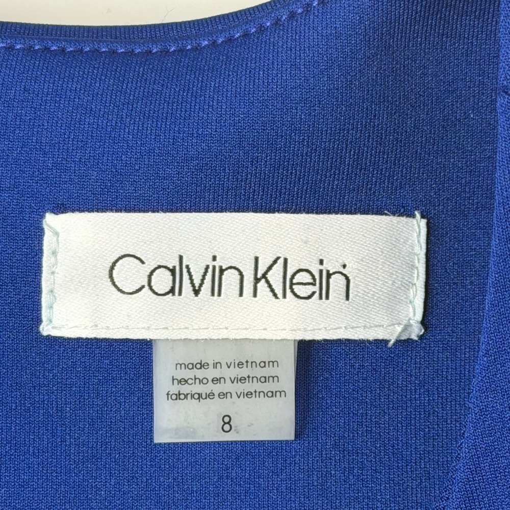 NWT Calvin Klein Blue Sleeveless Scuba Knit Sheath Dress Size 8 Cocktail Career - Picture 6 of 10